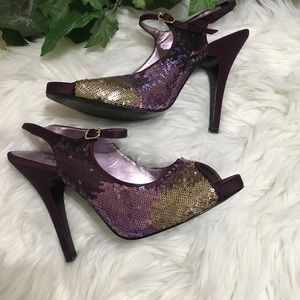 Mia Purple & Gold Sequin Platform Heels